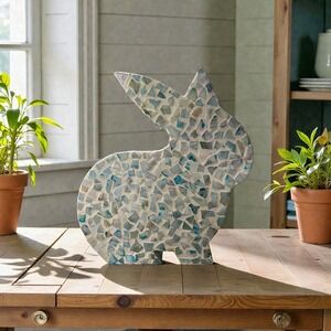 Lacquer World Co., Ltd. Blue Mosaic Tile Bunny Rabbit Decor.